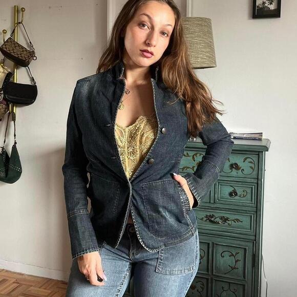 Gorgeous Vintage 90s deep blue jean jacket by Marithé + François